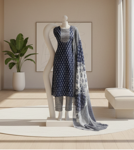 Blue Kurta set three piece