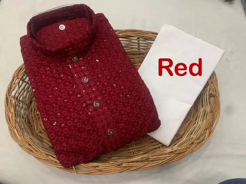 Red  chikankari Kurta and pajama