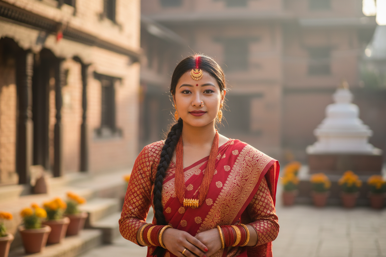 a nepali girl wearing sindoor