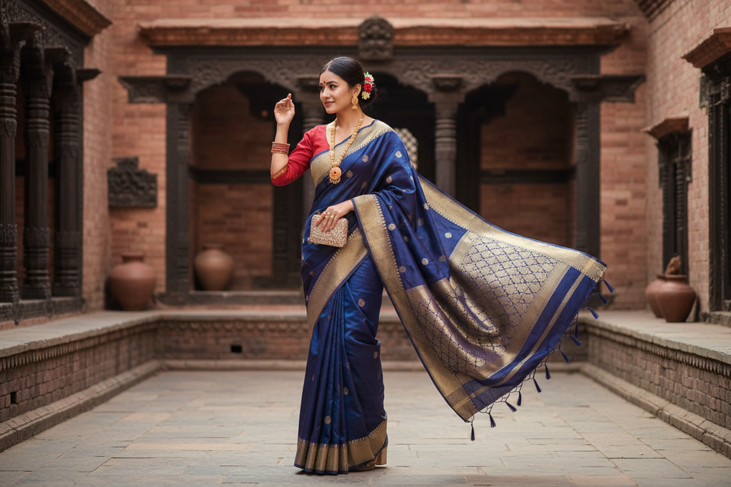 nepali girl wearing a strechable red color blouse in sari