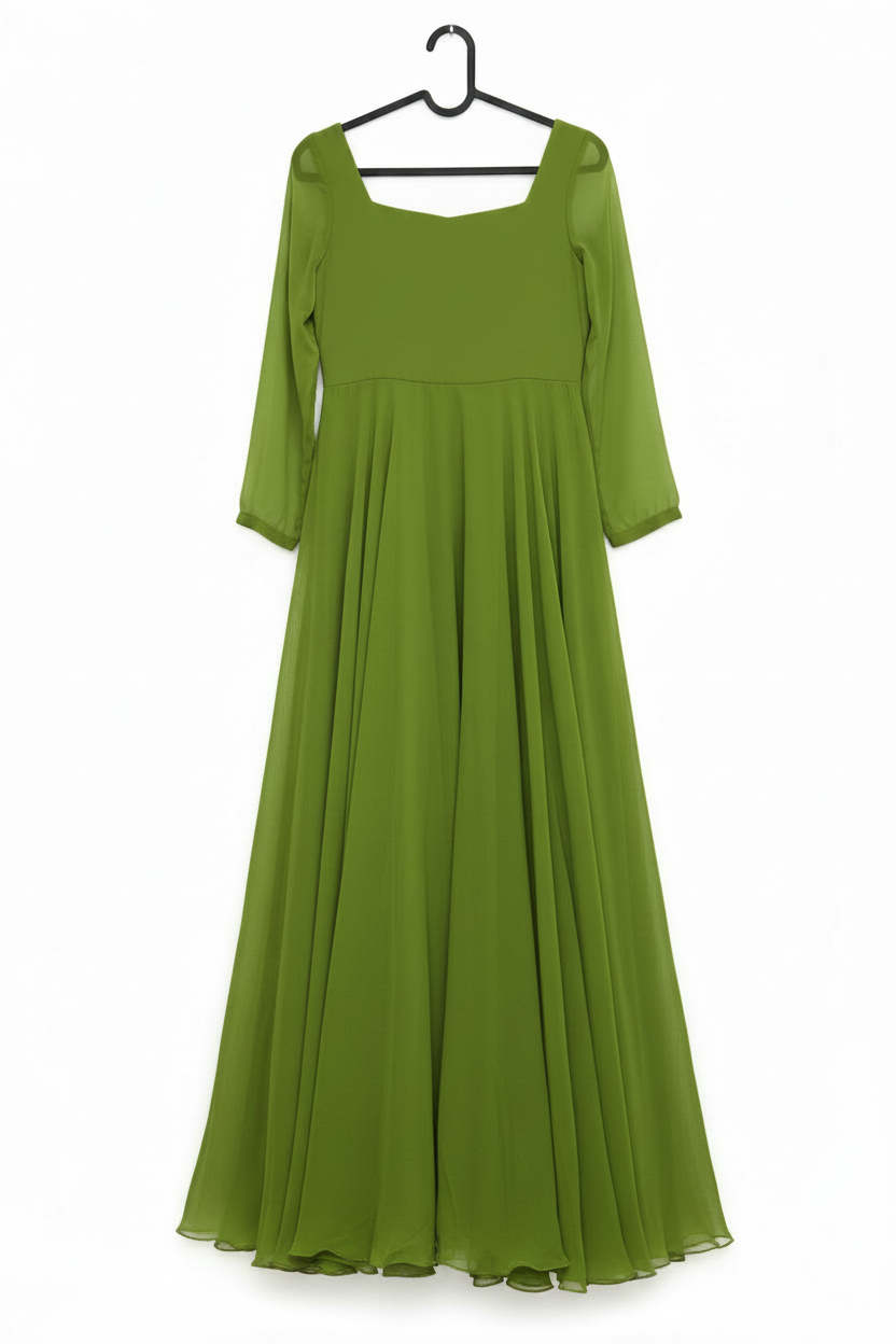 Plain green anarkali
